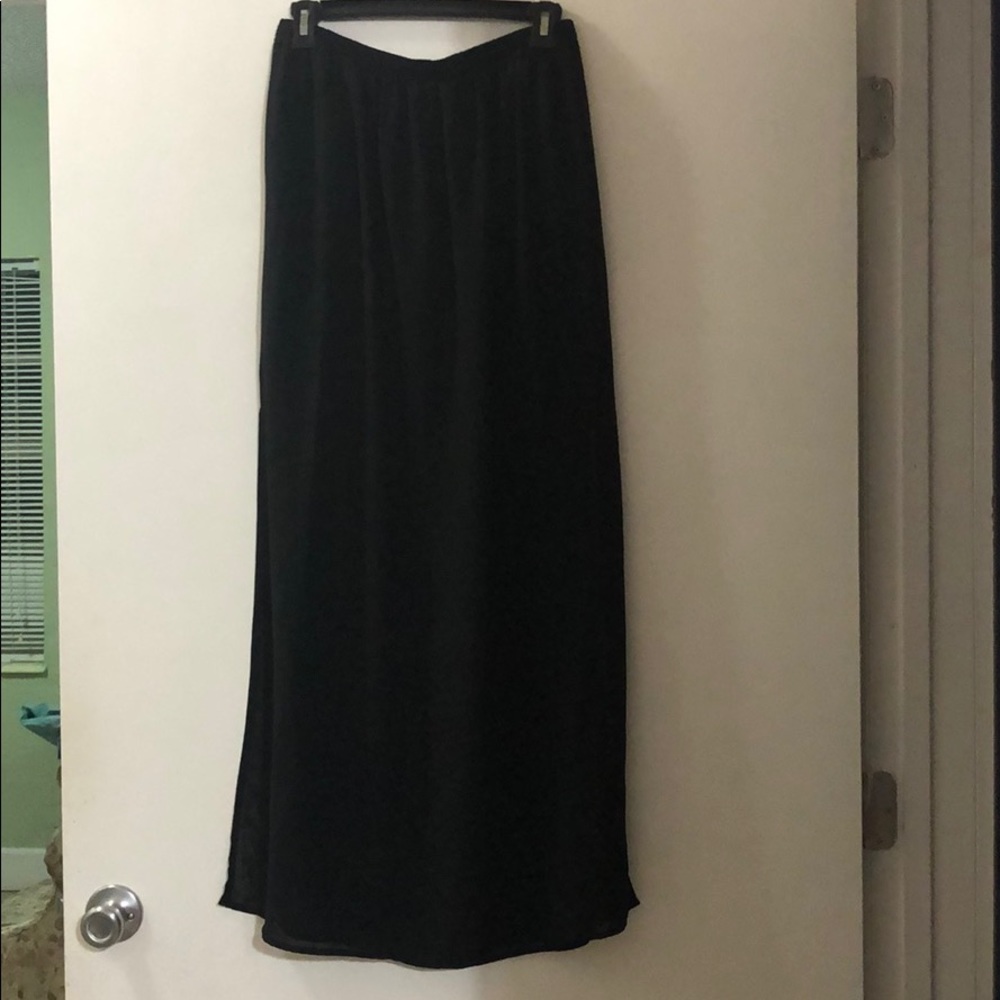 Black Sheer Long Skirt with Slits